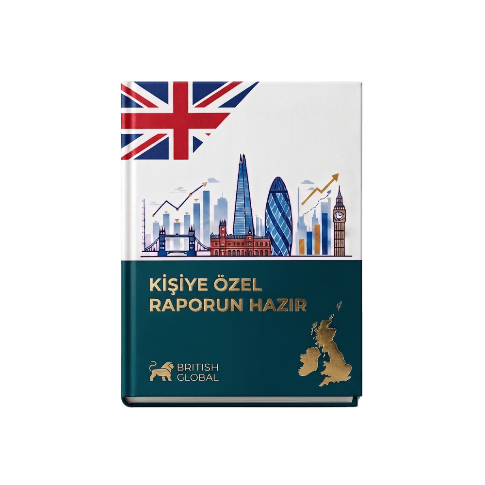 British Global kişiye özel rapor — kapağında Birleşik Krallık bayrağı ve Londra silüeti olan rapor görseli