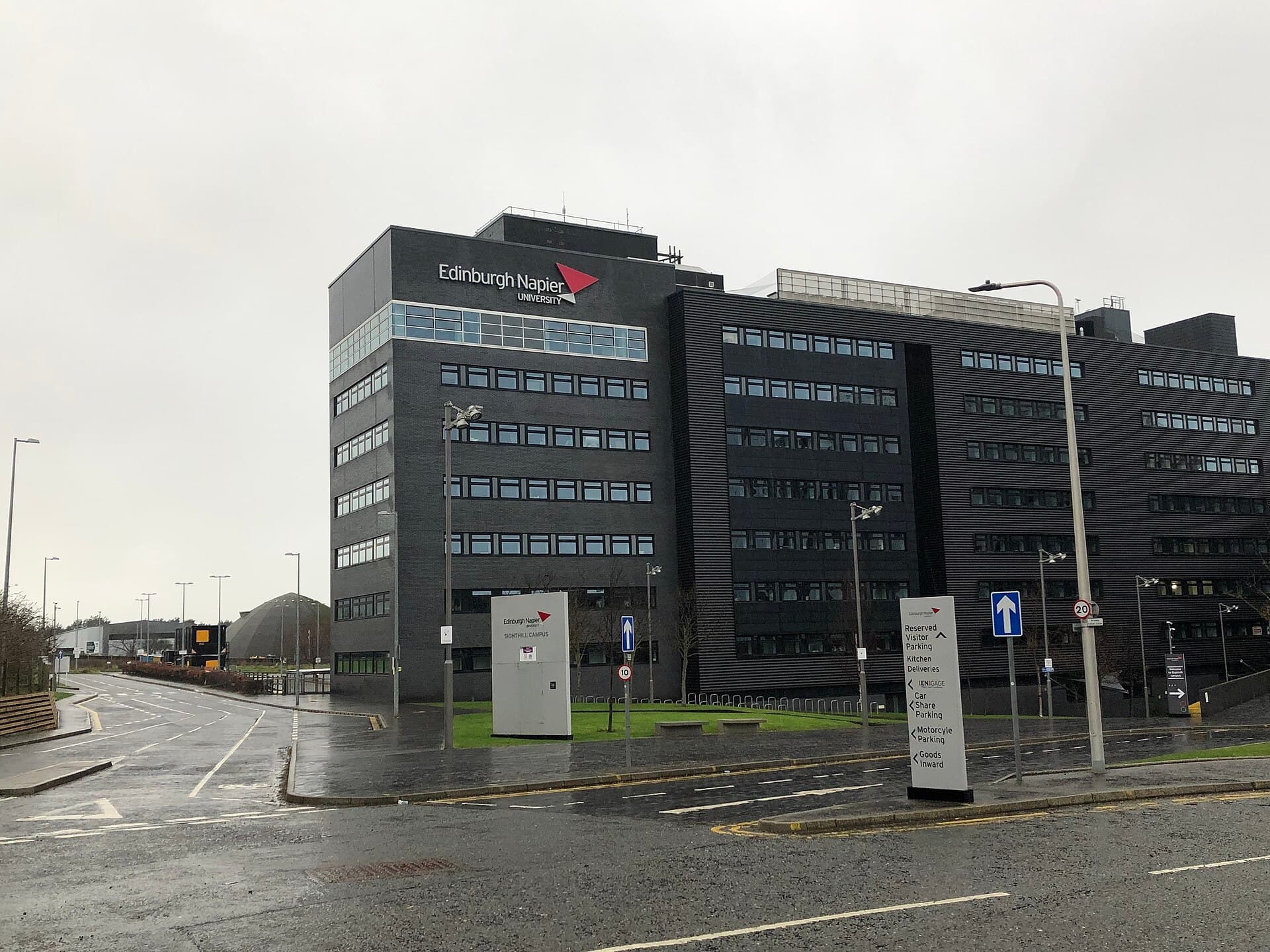 The Sighthill campus building carrying Edinburgh Napier University's name on its façade